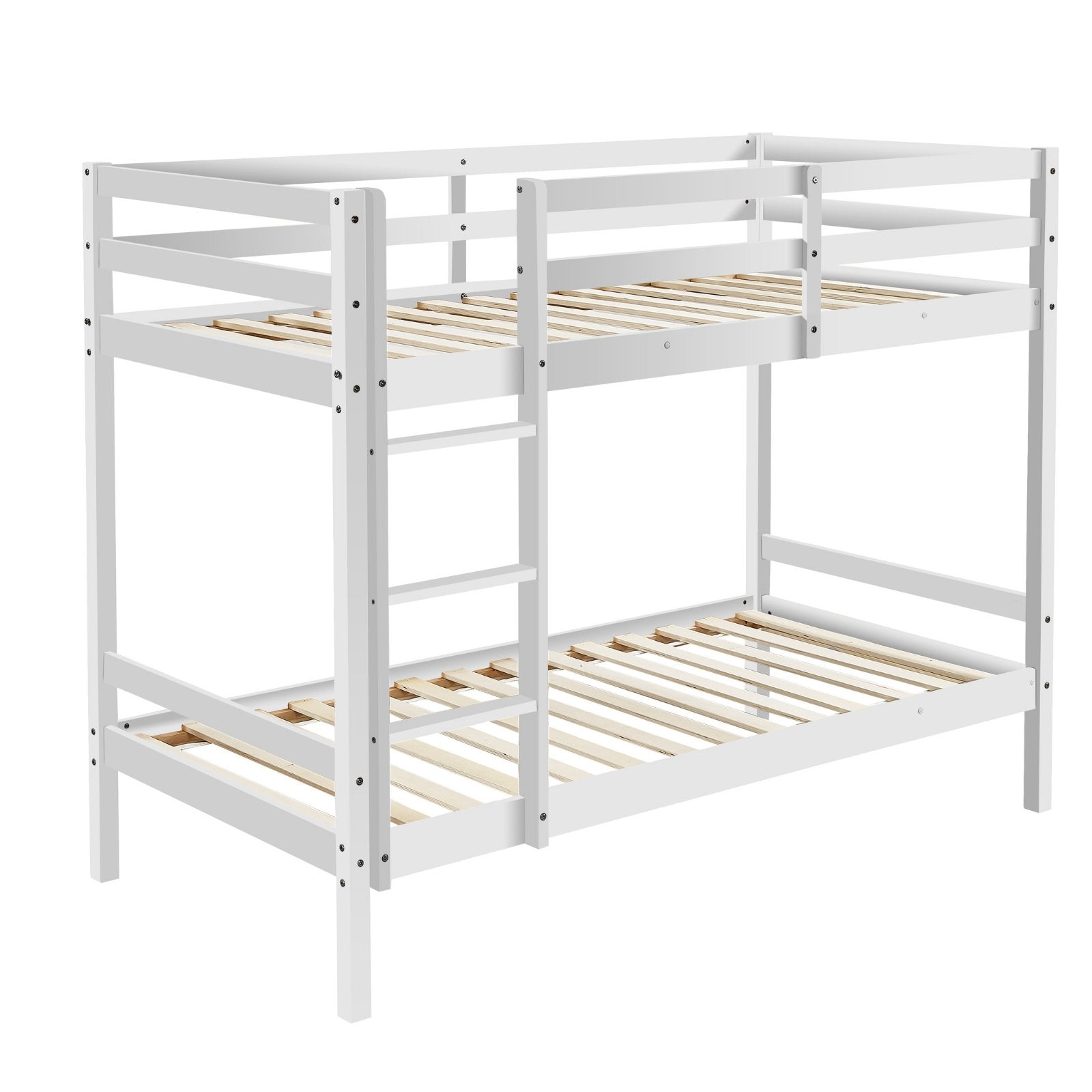 Kids Solid Pinewood Single Bunk Bed White - Bedzy Australia