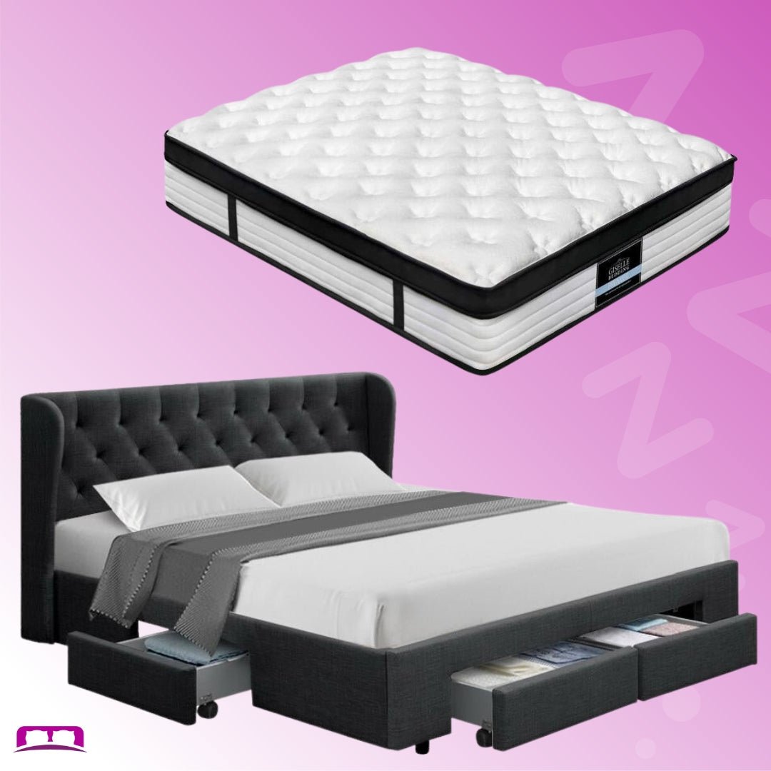 King Package | Avalon Bed Charcoal & Devon Euro Top Mattress (Medium) - Bedzy Australia