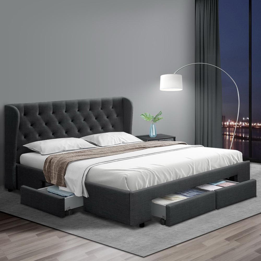 King Package | Avalon Bed Charcoal & Devon Euro Top Mattress (Medium) - Bedzy Australia