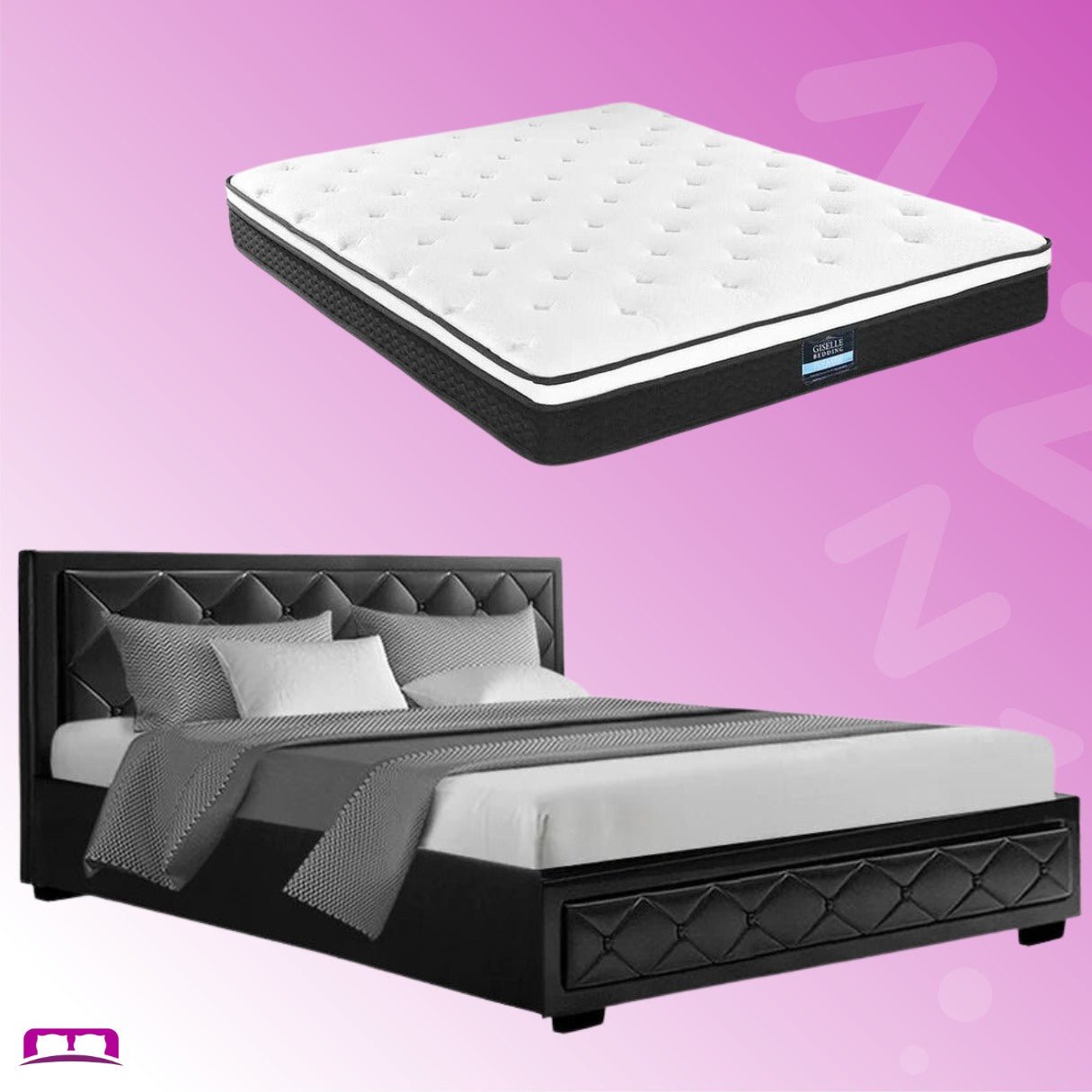 King Package | Bronte Bed Black & Bonita Euro Top Mattress (Medium Firm) - Bedzy Australia