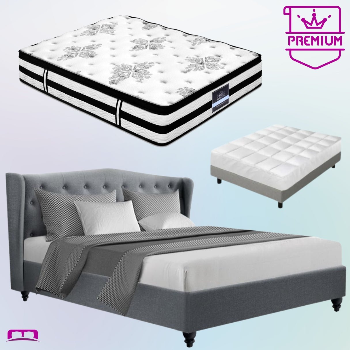 King Premium Package | Altona Bed Grey, Algarve Euro Top Mattress (Medium Firm) & Bamboo Mattress Topper! - Bedzy Australia