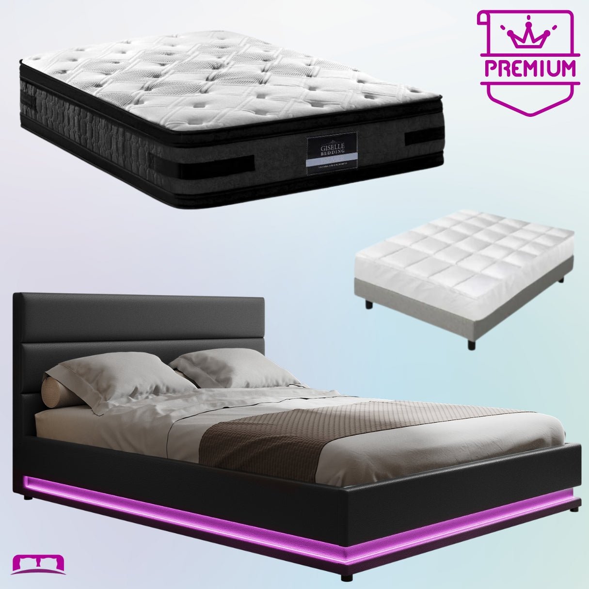 King Premium Package | Henley LED Bed Black, Luna Series Euro Top Mattress (Medium Firm) & Bamboo Mattress Topper! - Bedzy Australia