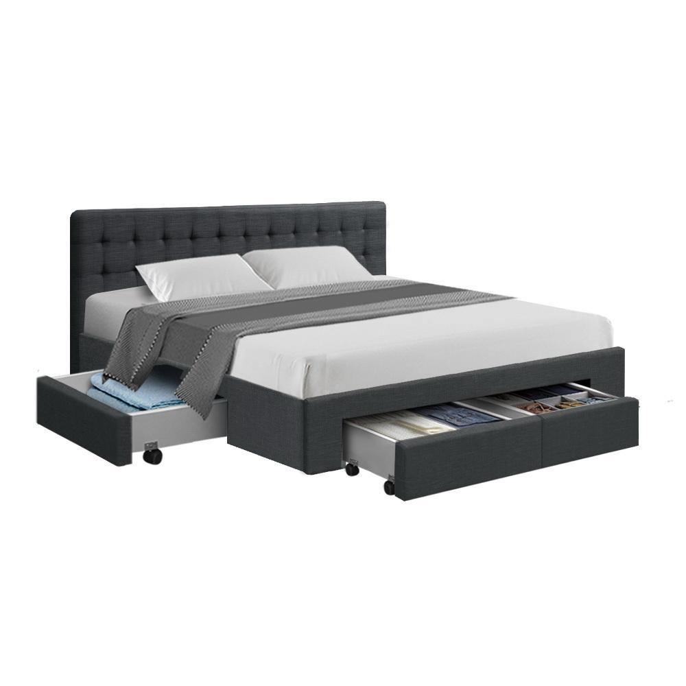 King Premium Package | Trinity Bed Charcoal, Luna Series Euro Top Mattress (Medium Firm) & Bamboo Mattress Topper! - Bedzy Australia