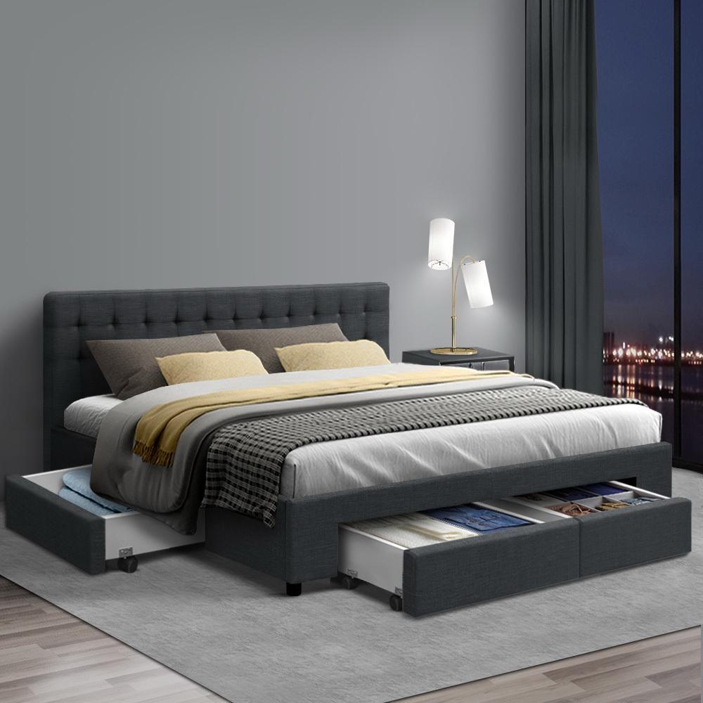 King Premium Package | Trinity Bed Charcoal, Luna Series Euro Top Mattress (Medium Firm) & Bamboo Mattress Topper! - Bedzy Australia