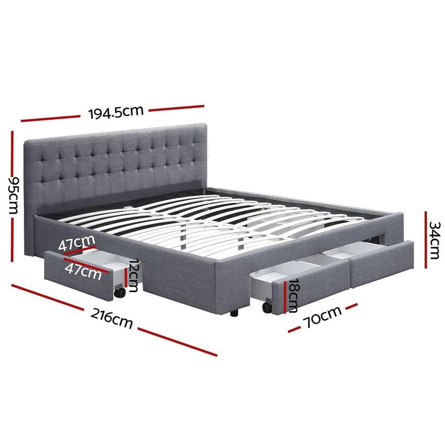 King Premium Package | Trinity Bed Grey, Algarve Euro Top Mattress (Medium Firm) & Deluxe Mattress Topper! - Bedzy Australia