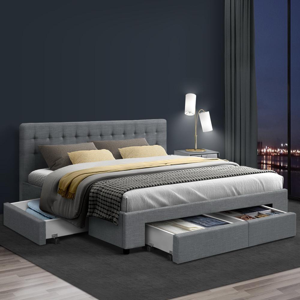 King Premium Package | Trinity Bed Grey, Luna Series Euro Top Mattress (Medium Firm) & Bamboo Mattress Topper! - Bedzy Australia