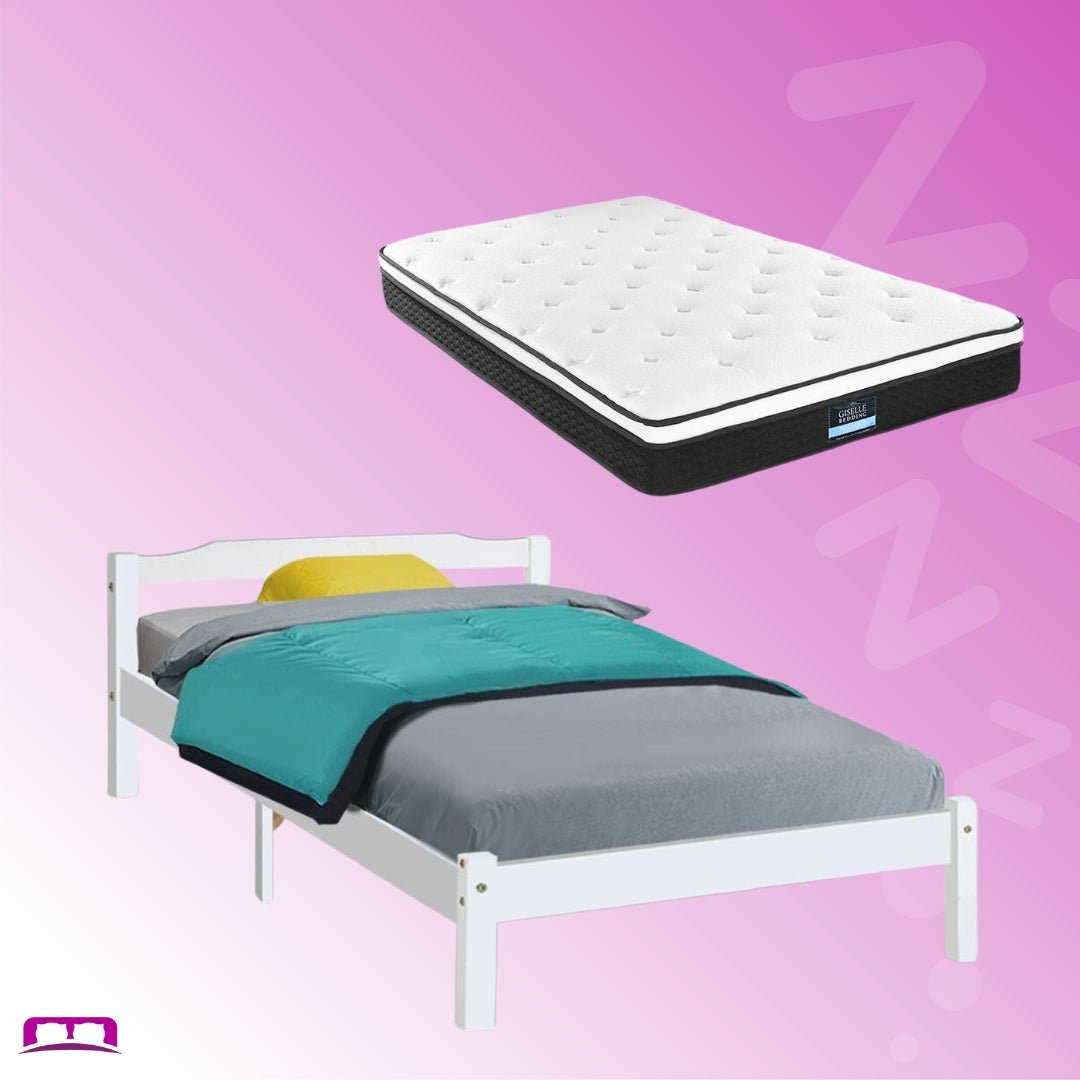 King Single Package | Gibson Wooden Bed Frame White & Bonita Euro Top Mattress (Medium Firm) - Bedzy Australia