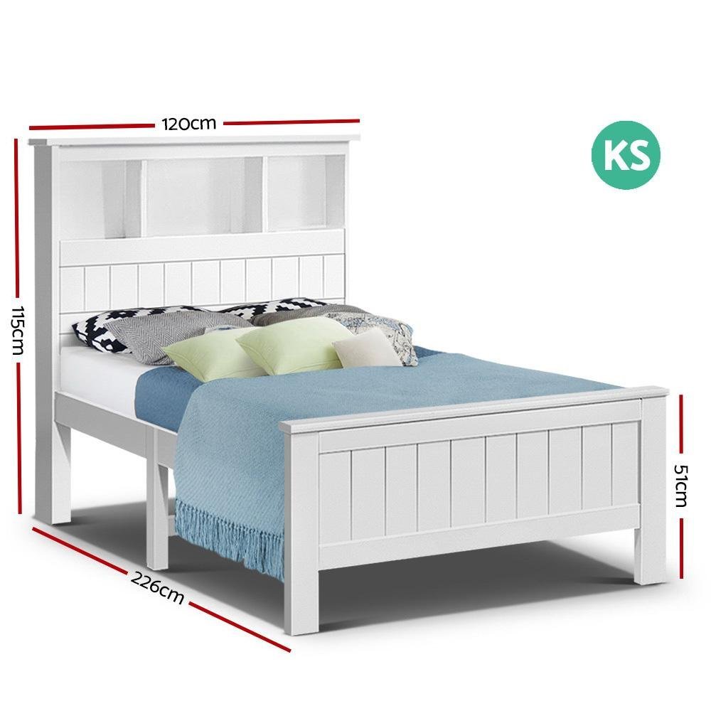 King Single Package | Kids Conqueror Wooden Bed Frame with Shelving White & Bonita Euro Top Mattress (Medium Firm) - Bedzy Australia