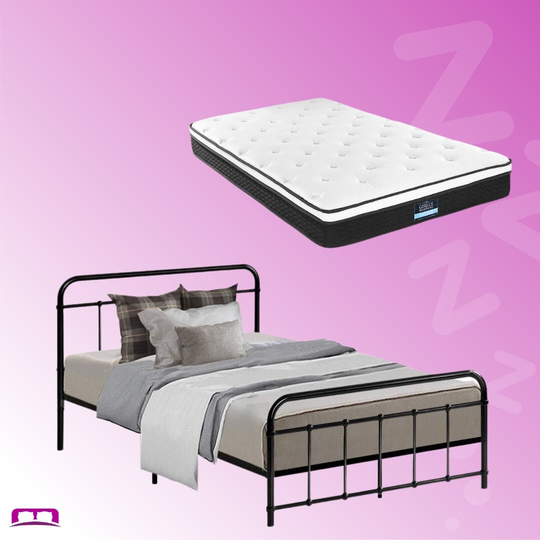 King Single Package | Leo Metal Bed Frame Black & Bonita Euro Top Mattress (Medium Firm) - Bedzy Australia