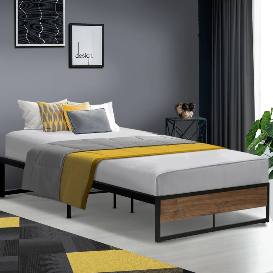 King Single Package | Oslo Metal Bed Frame Black & Bonita Euro Top Mattress (Medium Firm) - Bedzy Australia