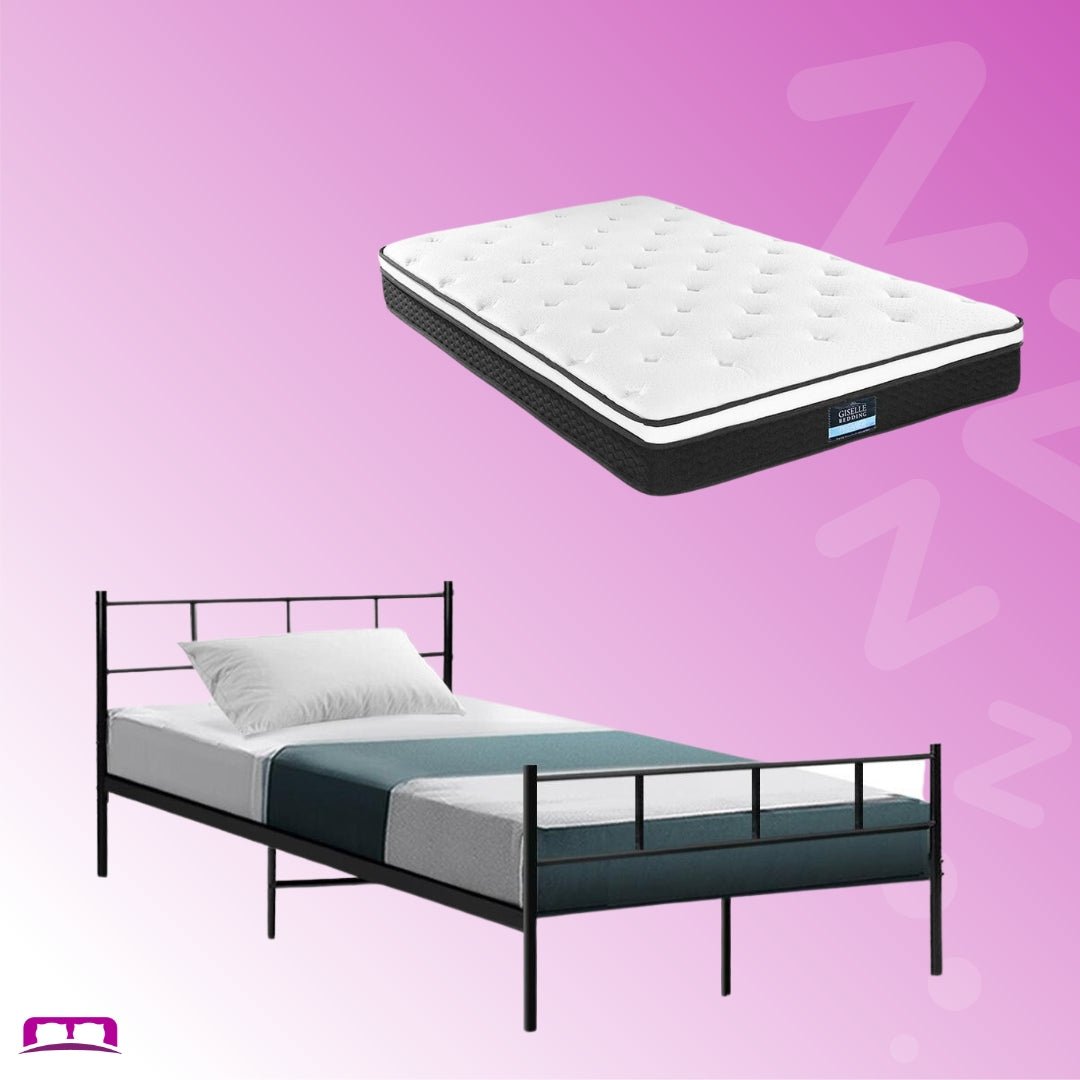 King Single Package | Wategos Metal Bed Frame Black & Bonita Euro Top Mattress (Medium Firm) - Bedzy Australia