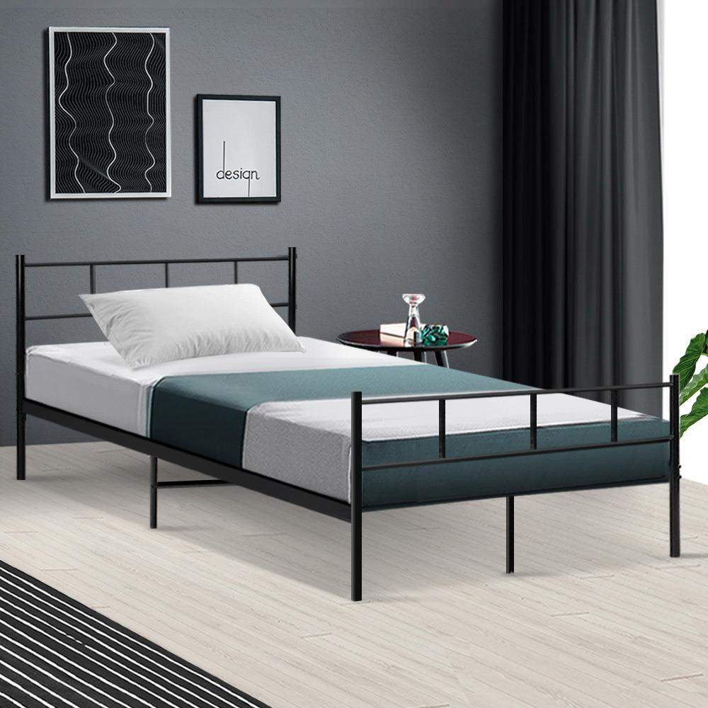 King Single Package | Wategos Metal Bed Frame Black & Bonita Euro Top Mattress (Medium Firm) - Bedzy Australia