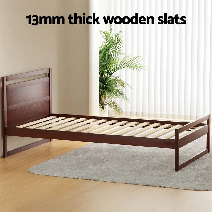 King Single Package | Witton King Single Wooden Bed Frame Walnut & Bonita Euro Top Mattress (Medium Firm) - Bedzy Australia