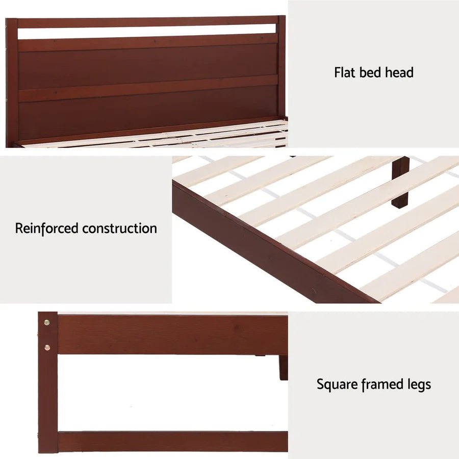 King Single Package | Witton King Single Wooden Bed Frame Walnut & Bonita Euro Top Mattress (Medium Firm) - Bedzy Australia