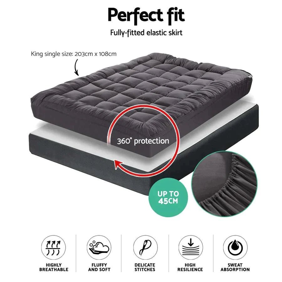 King Single Premium Package | Bronte Storage Bed Frame Grey, Alanya Euro Top Pocket Spring Mattress (Medium Firm) & Pillowtop Mattress Topper - Bedzy Australia