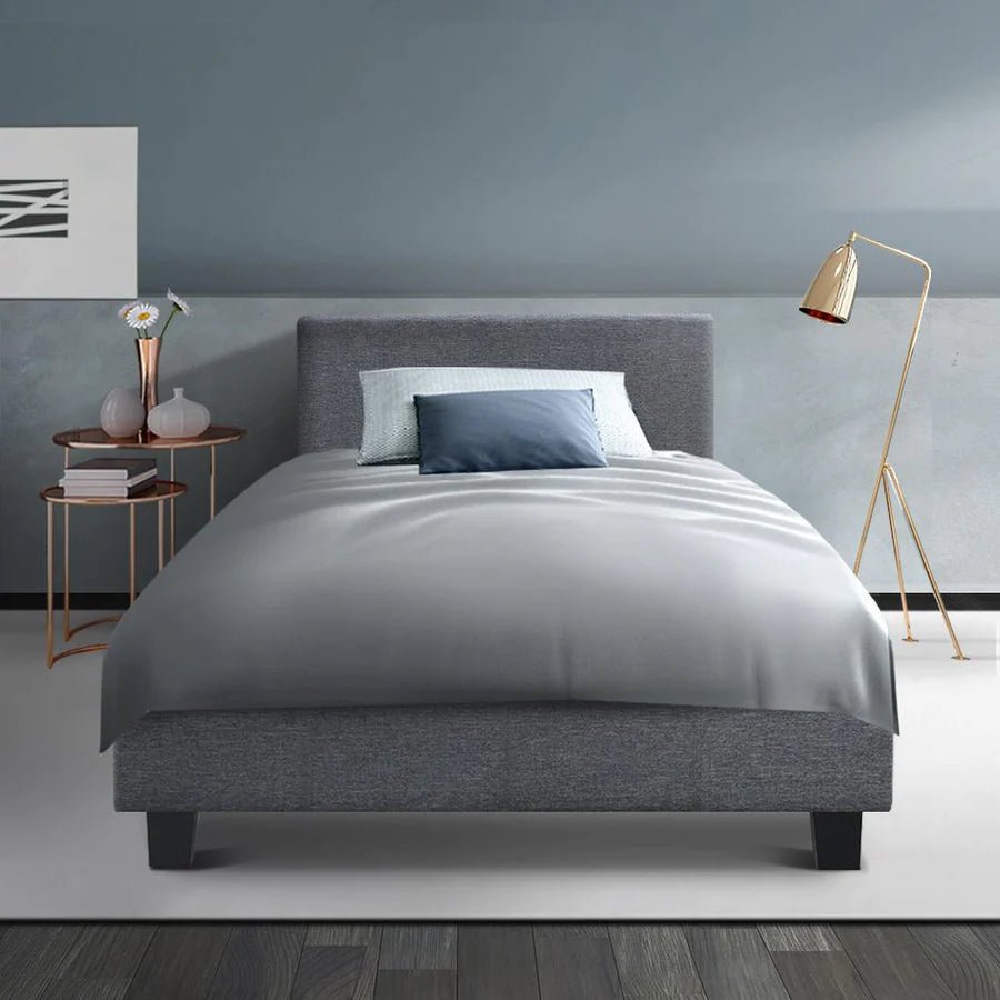 King Single Premium Package | Coogee Bed Frame Grey, Alanya Euro Top Pocket Spring Mattress (Medium Firm) & Pillowtop Mattress Topper - Bedzy Australia