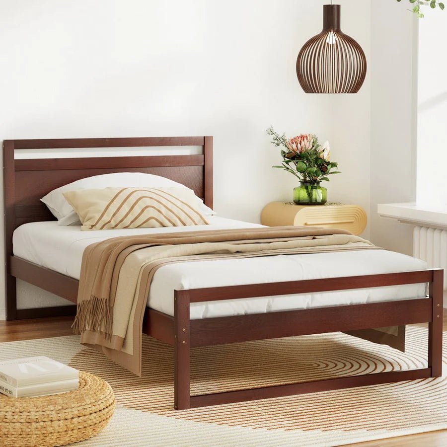 King Single Premium Package | Witton Wooden Bed Frame Walnut, Alanya Euro Top Pocket Spring Mattress (Medium Firm) & Pillowtop Mattress Topper - Bedzy Australia