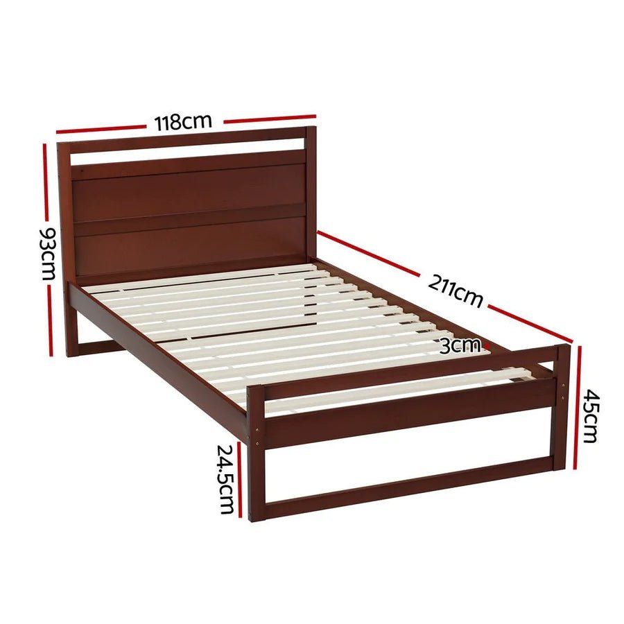 King Single Premium Package | Witton Wooden Bed Frame Walnut, Alanya Euro Top Pocket Spring Mattress (Medium Firm) & Pillowtop Mattress Topper - Bedzy Australia