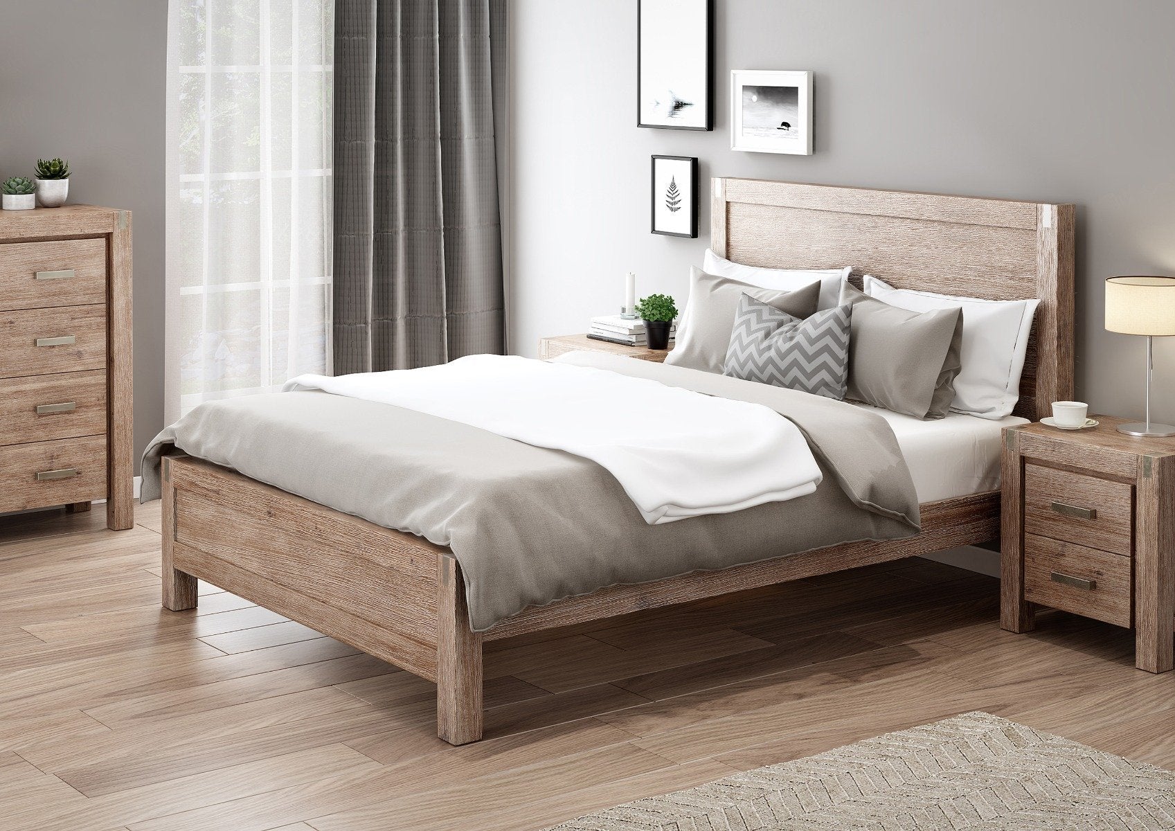 Bedzy Luxe Nowra King Size Solid Wood Veneered Acacia Bed Frame - Oak - Bedzy Australia