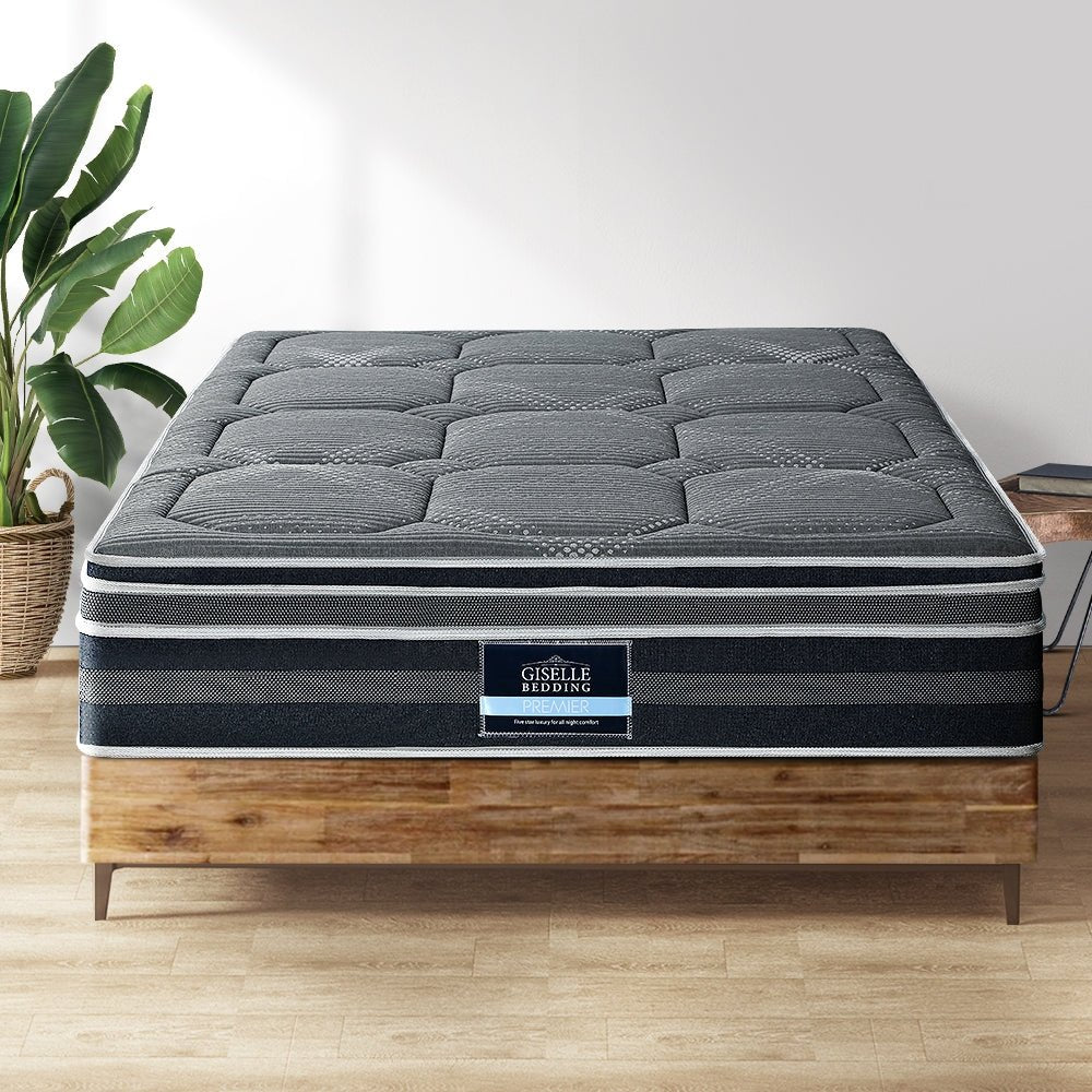 King Ultra Package | Henley LED Bed Black, 2 x LED Bedside Tables, Platinum Series Dual Euro Top Mattress, Pillowtop Mattress Topper & 4 x Pillows - Bedzy Australia