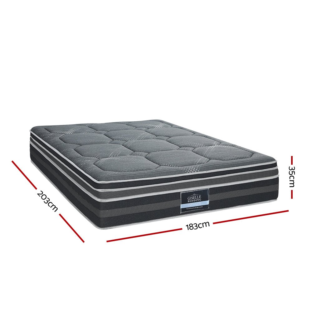 King Ultra Package | Henley LED Bed Black, 2 x LED Bedside Tables, Platinum Series Dual Euro Top Mattress, Pillowtop Mattress Topper & 4 x Pillows - Bedzy Australia