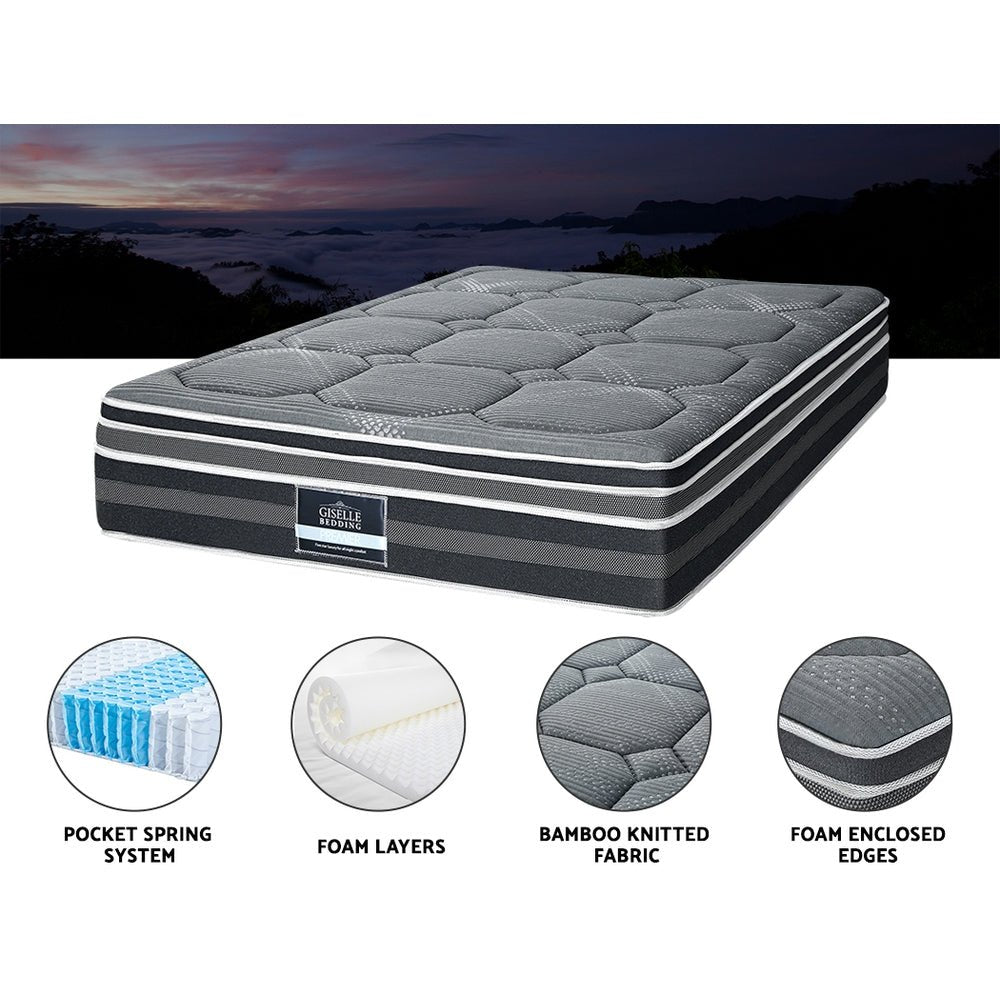 King Ultra Package | Henley LED Bed Black, 2 x LED Bedside Tables, Platinum Series Dual Euro Top Mattress, Pillowtop Mattress Topper & 4 x Pillows - Bedzy Australia