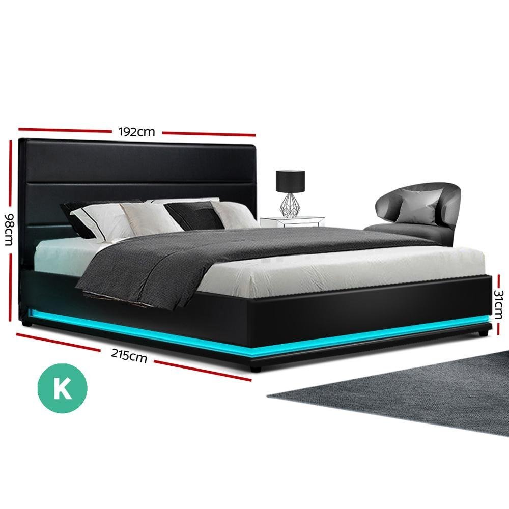 King Ultra Package | Henley LED Bed Black, 2 x LED Bedside Tables, Platinum Series Dual Euro Top Mattress, Pillowtop Mattress Topper & 4 x Pillows - Bedzy Australia