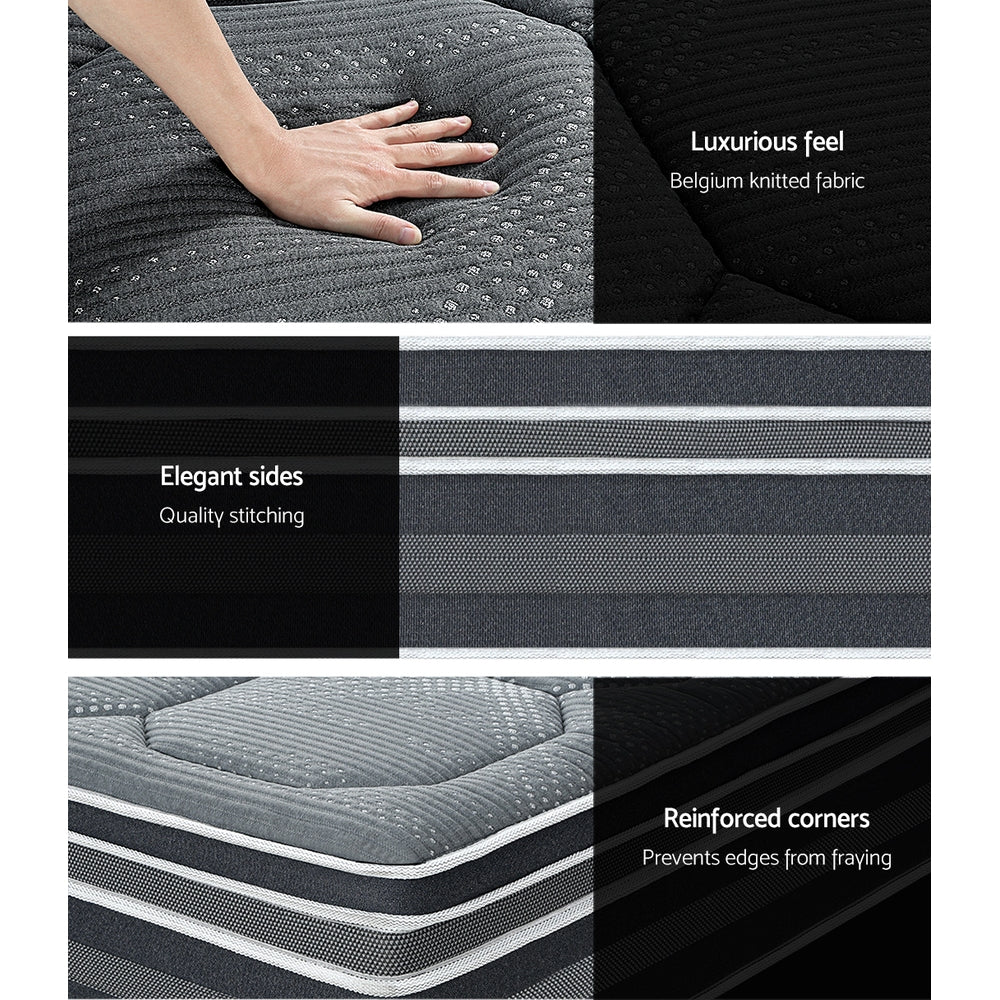 King Ultra Package | Henley LED Bed Black, 2 x LED Bedside Tables, Platinum Series Dual Euro Top Mattress, Pillowtop Mattress Topper & 4 x Pillows - Bedzy Australia