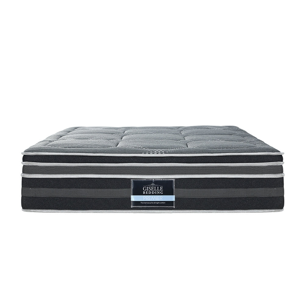 King Ultra Package | Henley LED Bed Black, 2 x LED Bedside Tables, Platinum Series Dual Euro Top Mattress, Pillowtop Mattress Topper & 4 x Pillows - Bedzy Australia