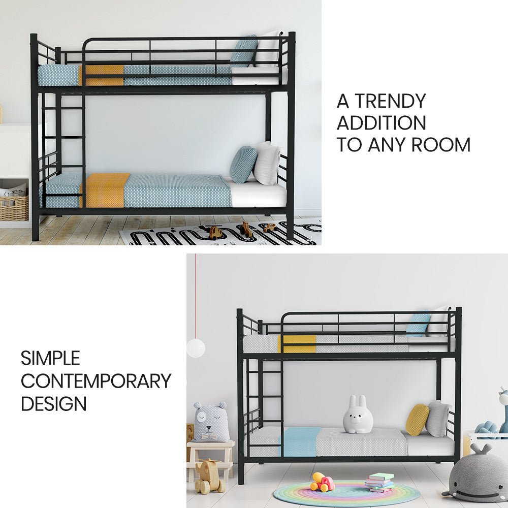 2-in-1 King Single Metal Bunk Bed Frame - Dark Matte Grey - Furniture > Bedroom - Bedzy Australia