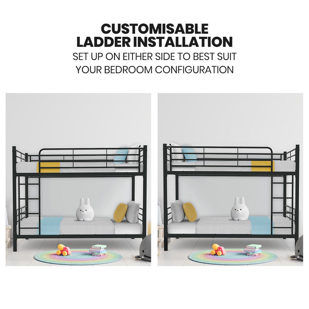 2-in-1 Single Metal Bunk Bed Frame - Dark Matte Grey - Furniture > Bedroom - Bedzy Australia