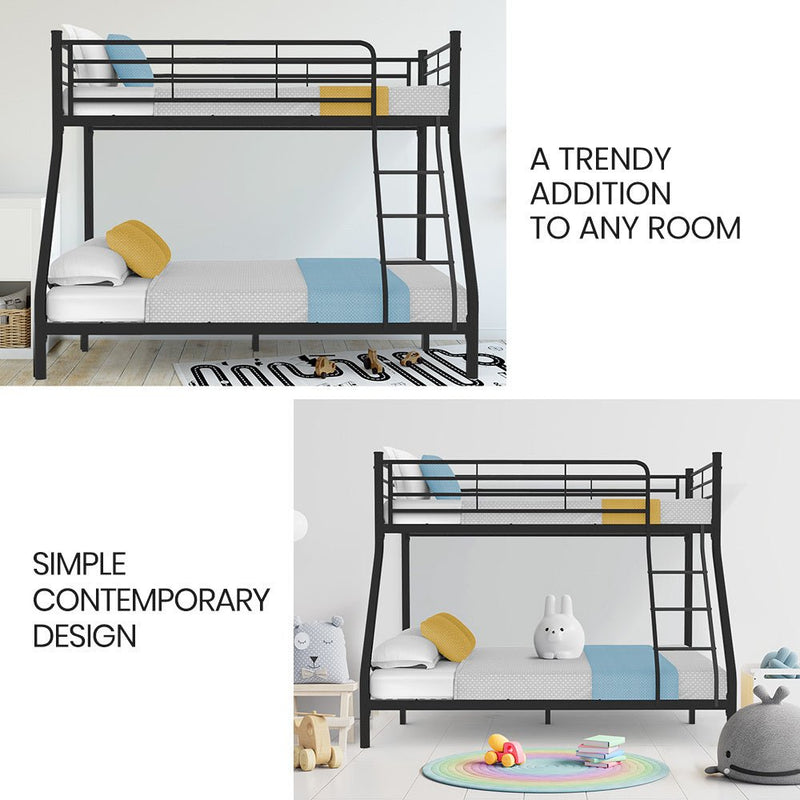 Single Over Double Metal Bunk Bed Frame - Dark Matte Grey - Furniture > Bedroom - Bedzy Australia