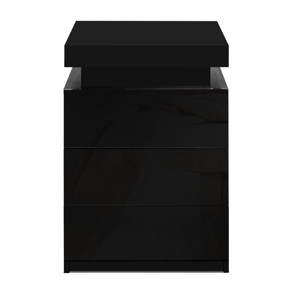 LED Bedside Table Side Table High Gloss Black - Bedzy Australia