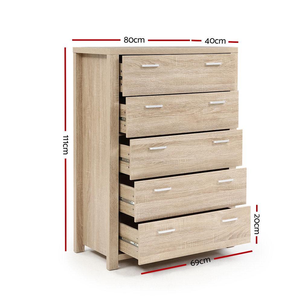 Maxi 5-drawer Tallboy Oak - Bedzy Australia