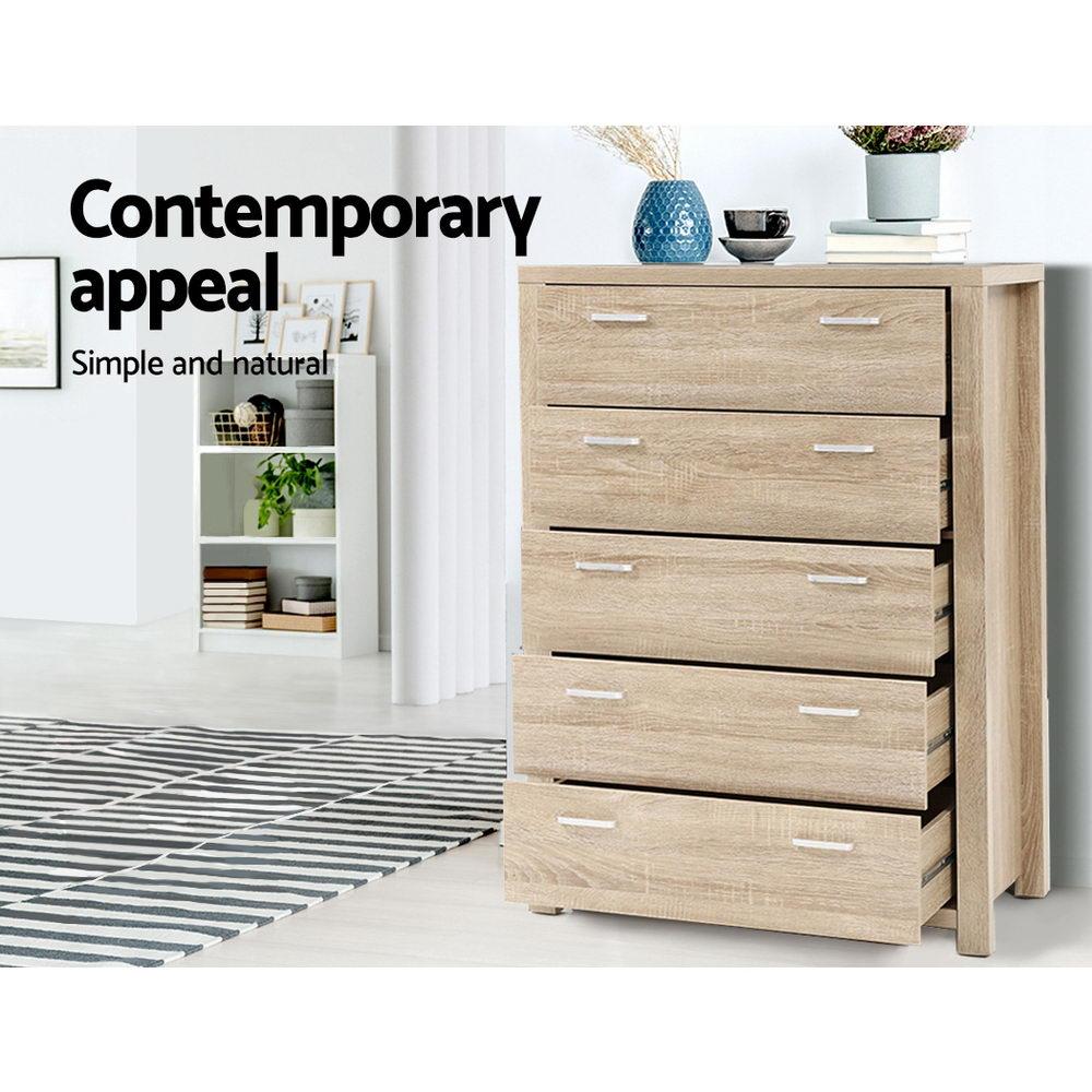 Maxi 5-drawer Tallboy Oak - Bedzy Australia