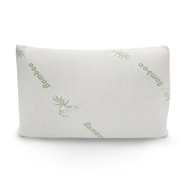 Memory Foam Pillow Bamboo Covered Ultra Soft Hypoallergenic Removable Zip Cover 56 x 36 x 10 cm White, Green - Bedzy Australia