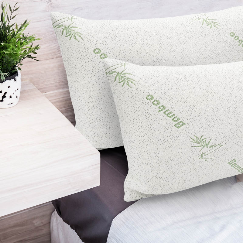 Memory Foam Pillow Bamboo Covered Ultra Soft Hypoallergenic Removable Zip Cover 56 x 36 x 10 cm White, Green - Bedzy Australia