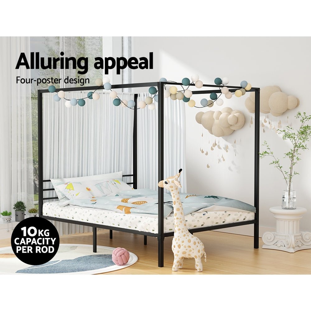 Metal Four Poster Double Size Bed Frame Black - Furniture > Bedroom - Bedzy Australia