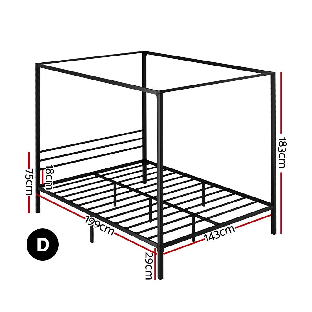 Metal Four Poster Double Size Bed Frame Black - Furniture > Bedroom - Bedzy Australia