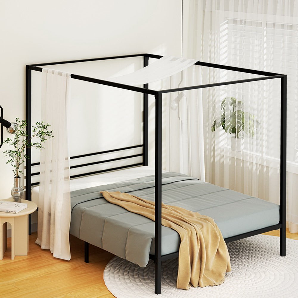 Metal Four Poster Double Size Bed Frame Black - Furniture > Bedroom - Bedzy Australia