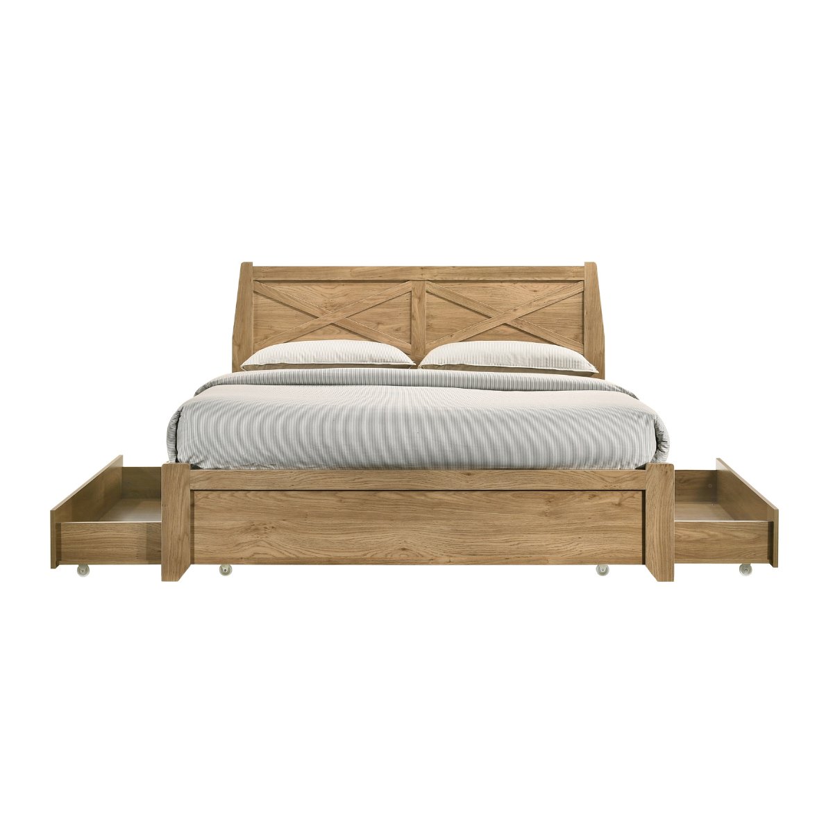 Mica Natural Double Wooden Bed Frame with Storage Drawers - Oak - Furniture > Bedroom - Bedzy Australia