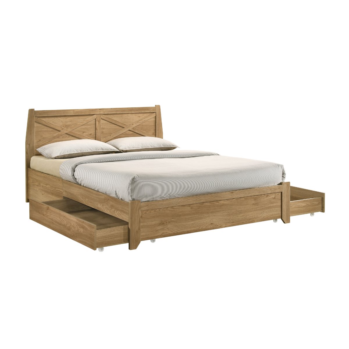 Mica Natural Double Wooden Bed Frame with Storage Drawers - Oak - Furniture > Bedroom - Bedzy Australia