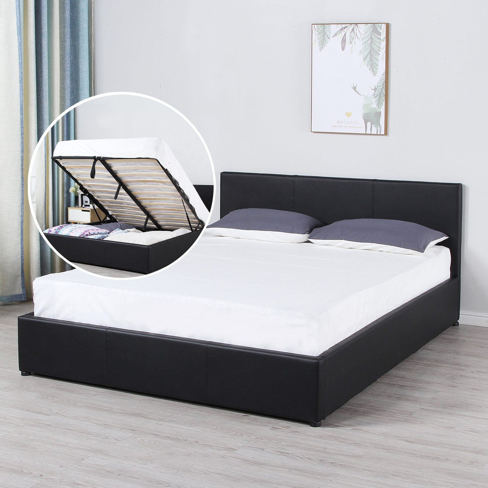 Milano Luxury Gas Lift Bed Frame w/ Headboard - Black - King - Bedzy Australia