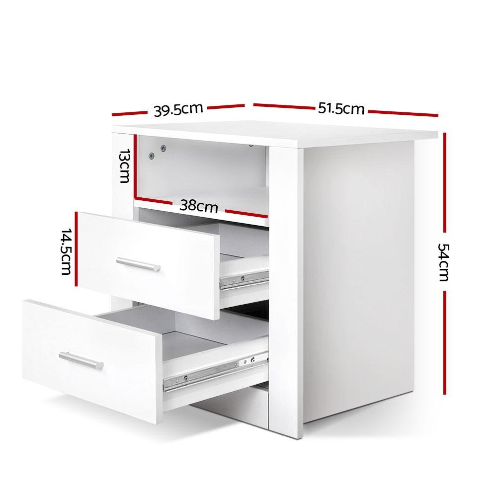 Modern Bedside Table With 2 Drawers White - Bedzy Australia