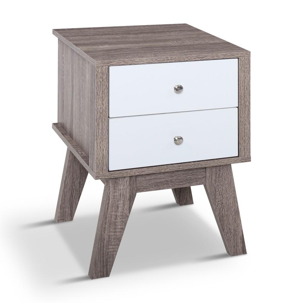 Nordic Style Bedside Table Natural Dark Woodgrain - Bedzy Australia