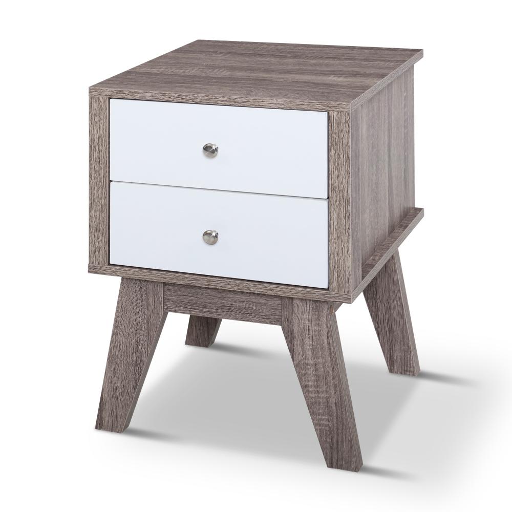 Nordic Style Bedside Table Natural Dark Woodgrain - Bedzy Australia