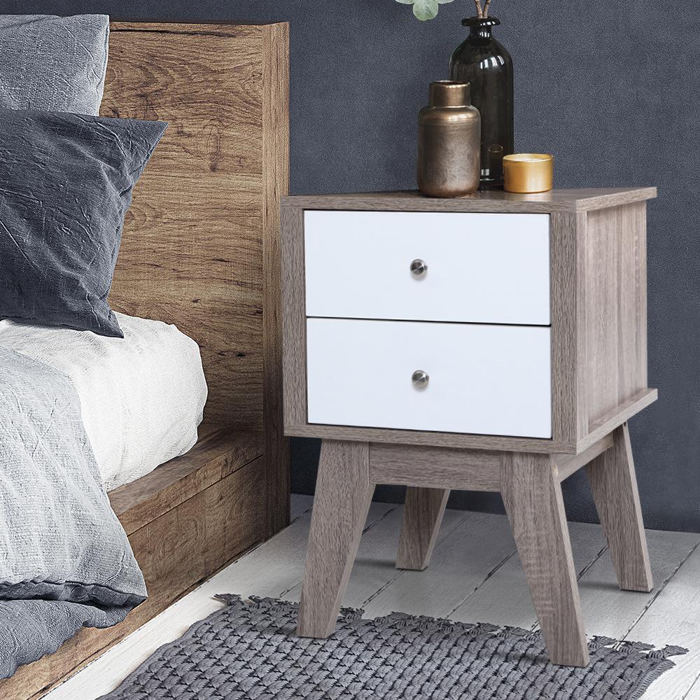 Nordic Style Bedside Table Natural Dark Woodgrain - Bedzy Australia