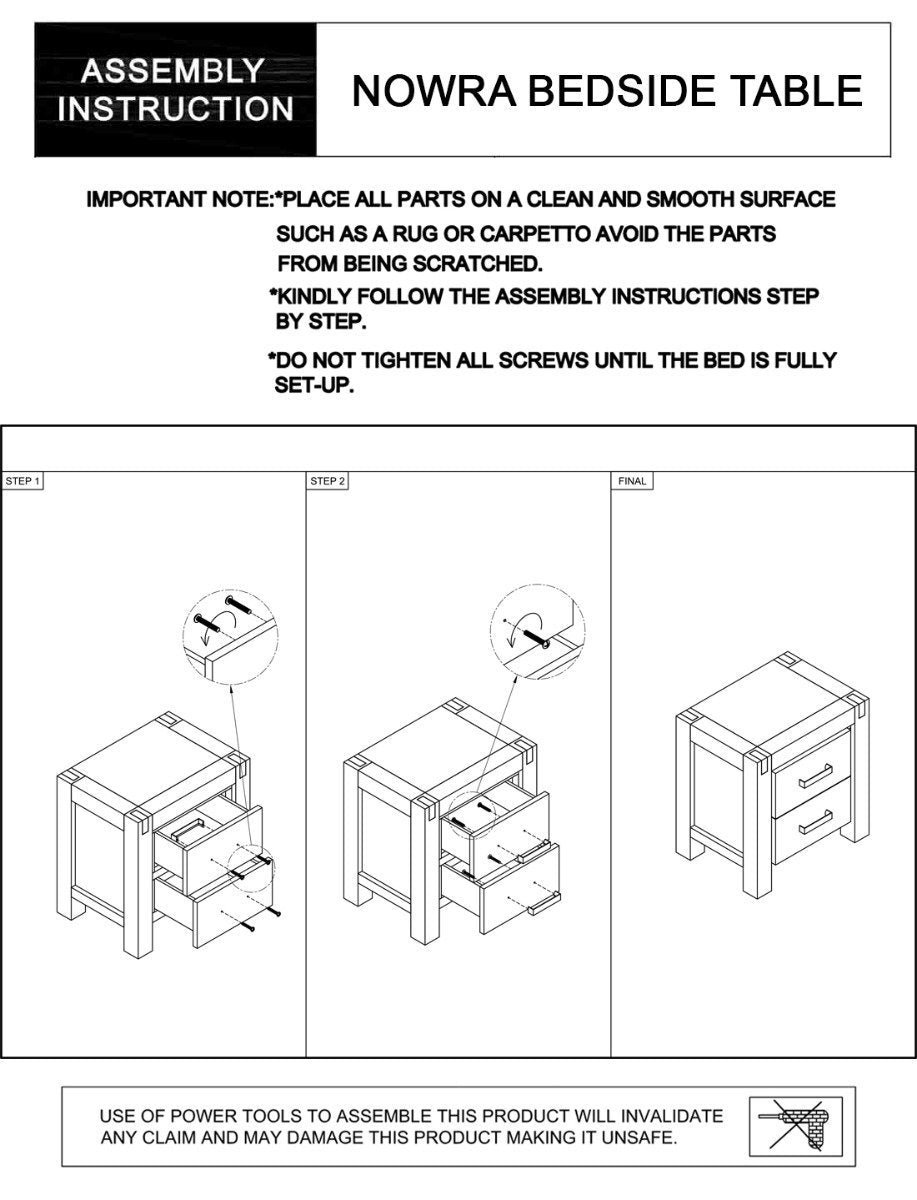 Nowra 2 Drawer Bedside Table - Bedzy Australia