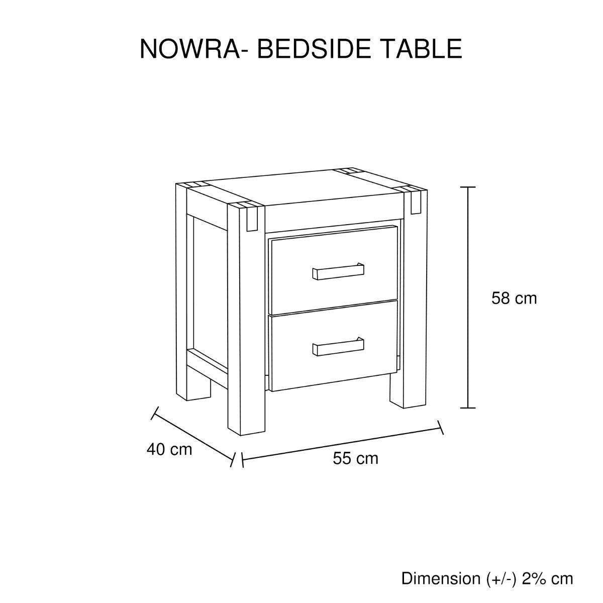 Nowra 2 Drawer Bedside Table - Bedzy Australia