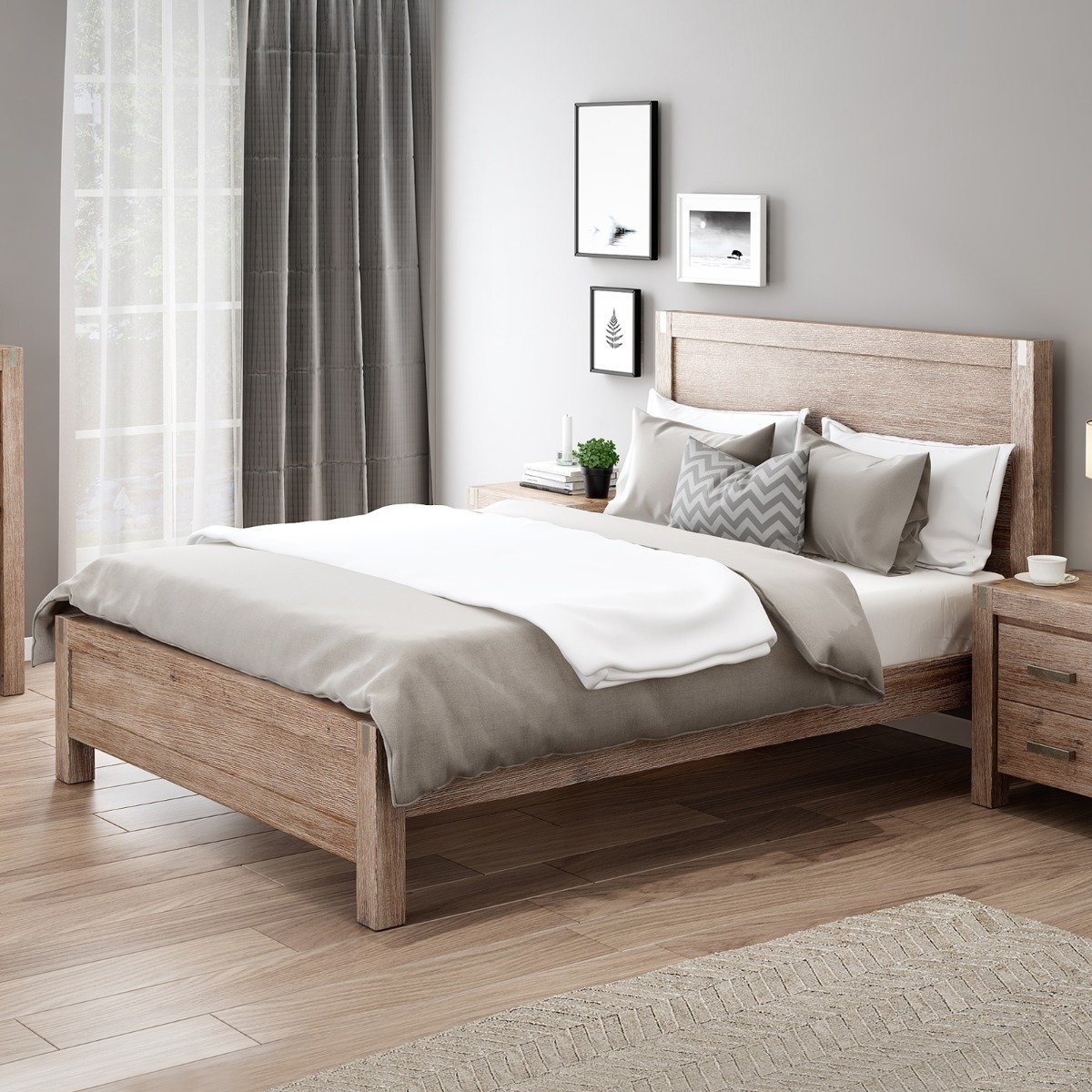 Bedzy Luxe Nowra Double Size Solid Wood Veneered Acacia Bed Frame - Oak - Bedzy Australia